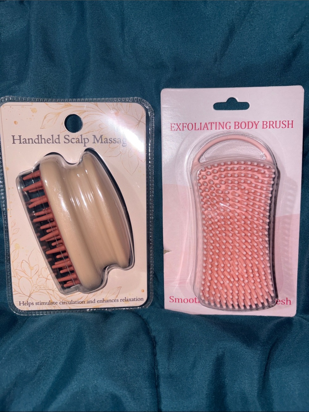 Exfoliating Body Brush & Handheld Scalp Massager Set - Pink & Cream